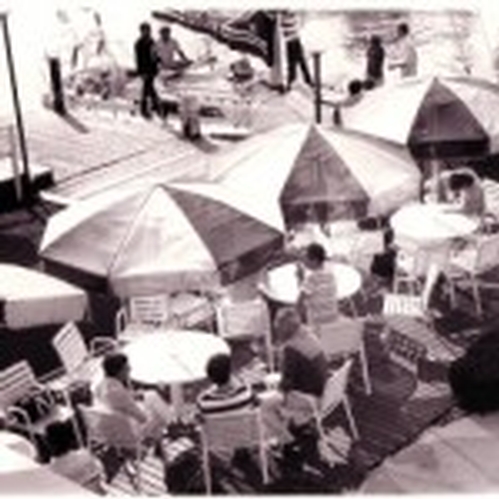 1975.  The patio and main visitors dock taken from the roof deck of the clubhouse.